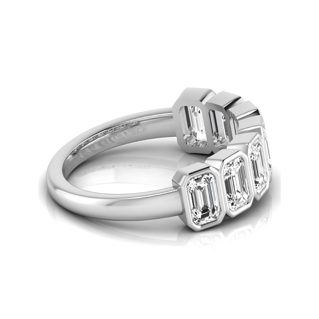 OctaPearl Bezel Set Emerald Lab Grown Diamond Half Eternity Wedding Band