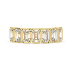 OctaPearl Bezel Set Emerald Lab Grown Diamond Half Eternity Wedding Band