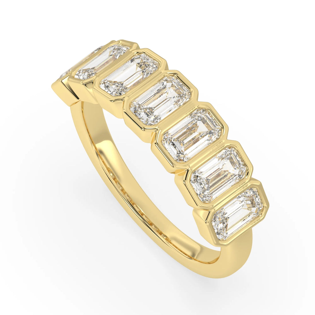 OctaPearl Bezel Set Emerald Lab Grown Diamond Half Eternity Wedding Band