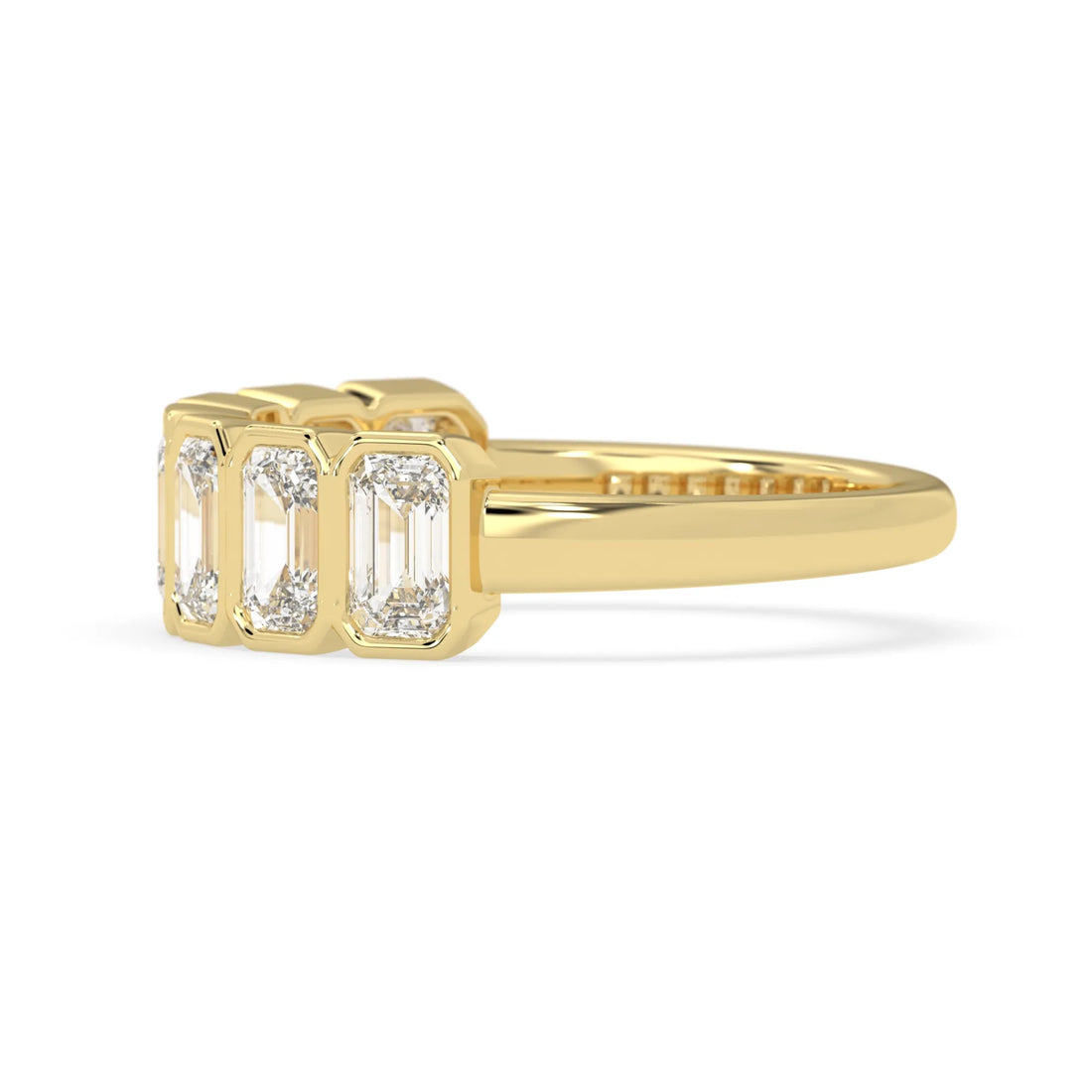 OctaPearl Bezel Set Emerald Lab Grown Diamond Half Eternity Wedding Band