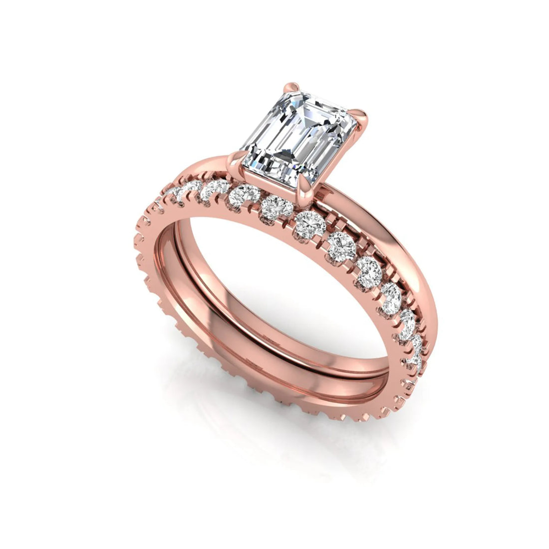 OctaPearl 1 ct Emerald Cut Lab Grown Diamond Bridal Ring Set