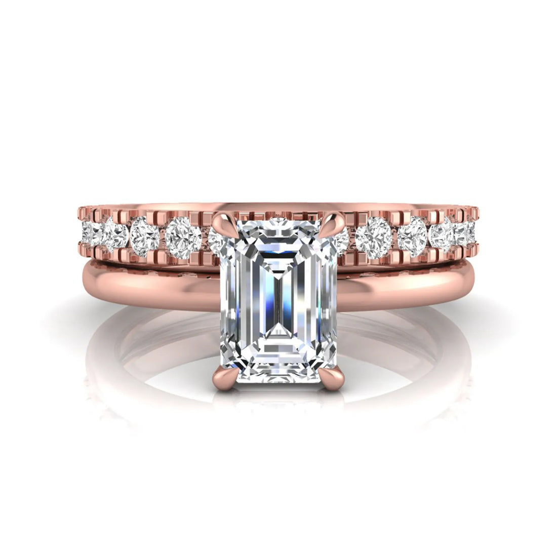 OctaPearl 1 ct Emerald Cut Lab Grown Diamond Bridal Ring Set