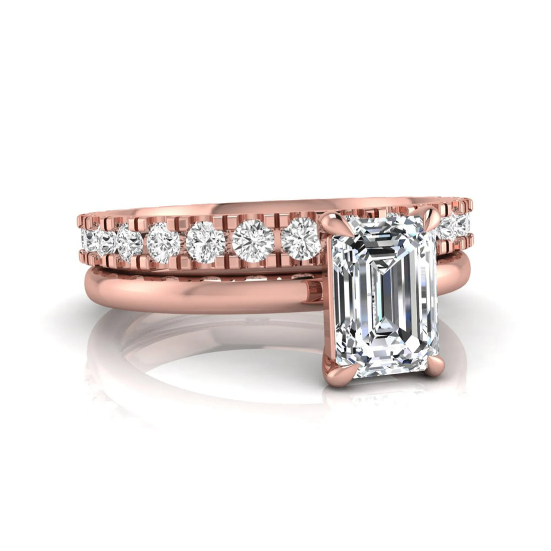 OctaPearl 1 ct Emerald Cut Lab Grown Diamond Bridal Ring Set