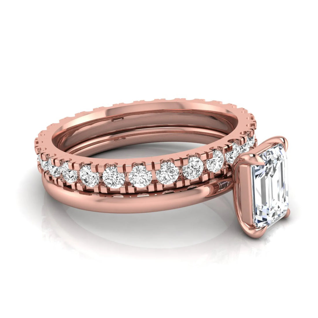 OctaPearl 1 ct Emerald Cut Lab Grown Diamond Bridal Ring Set
