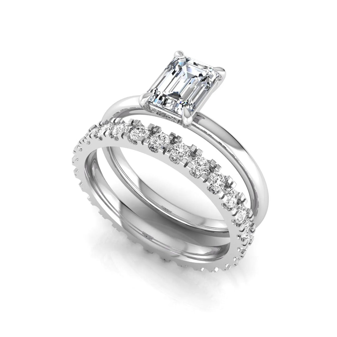 OctaPearl 1 ct Emerald Cut Lab Grown Diamond Bridal Ring Set