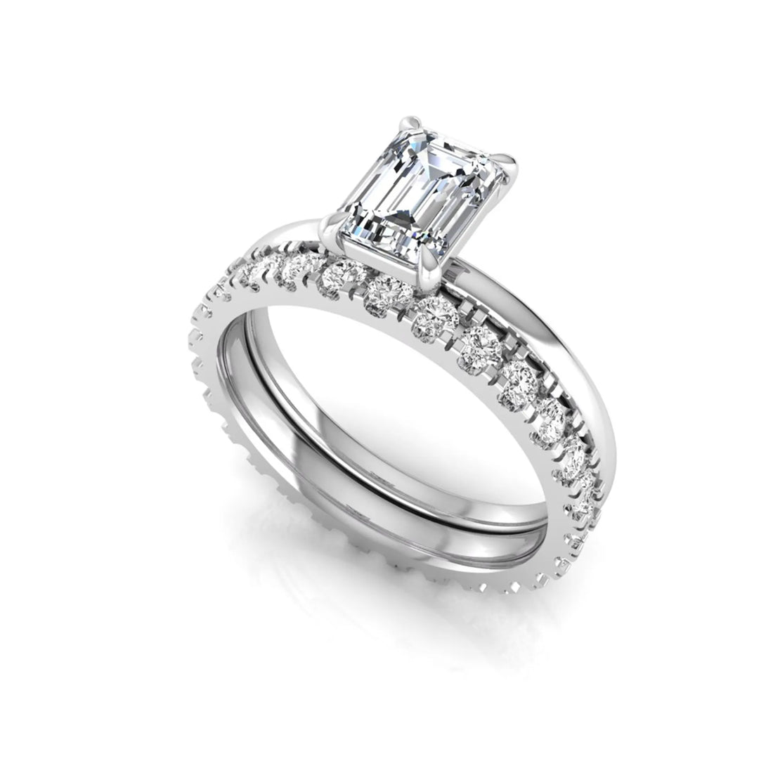 OctaPearl 1 ct Emerald Cut Lab Grown Diamond Bridal Ring Set