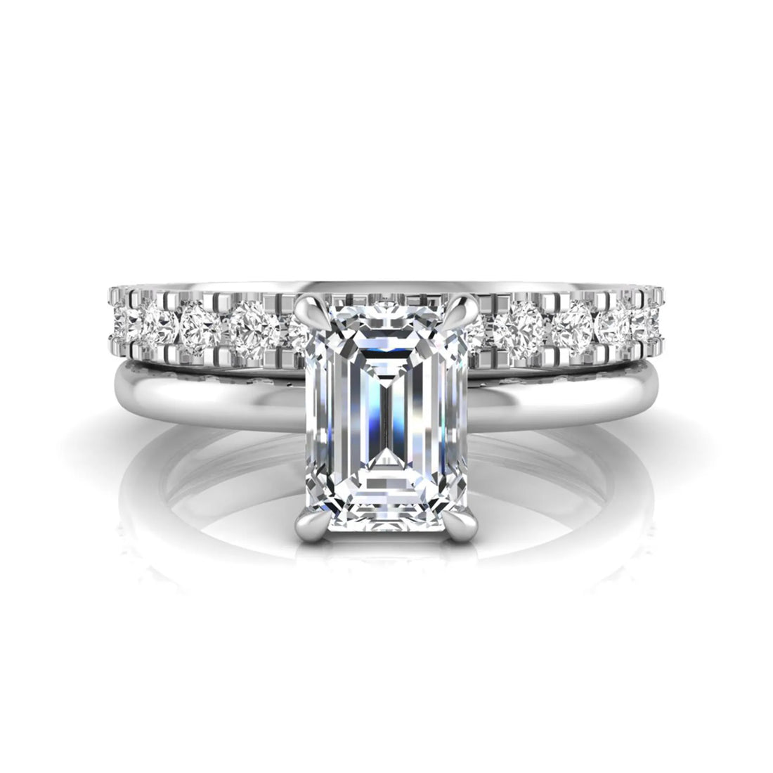 OctaPearl 1 ct Emerald Cut Lab Grown Diamond Bridal Ring Set