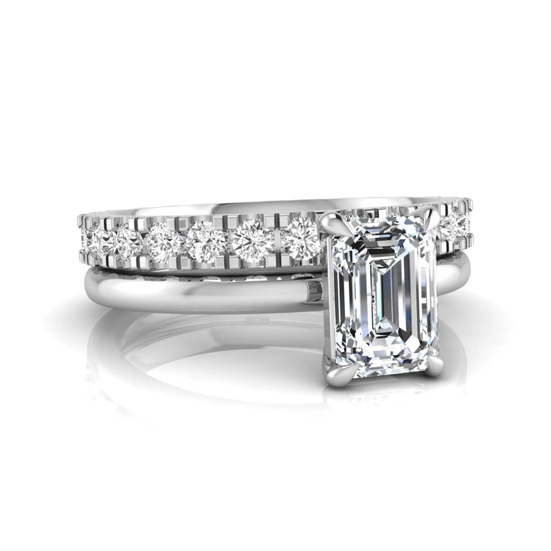 OctaPearl 1 ct Emerald Cut Lab Grown Diamond Bridal Ring Set