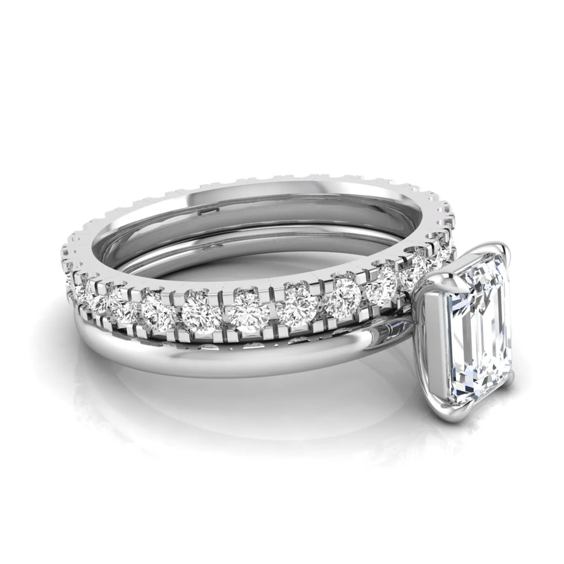 OctaPearl 1 ct Emerald Cut Lab Grown Diamond Bridal Ring Set