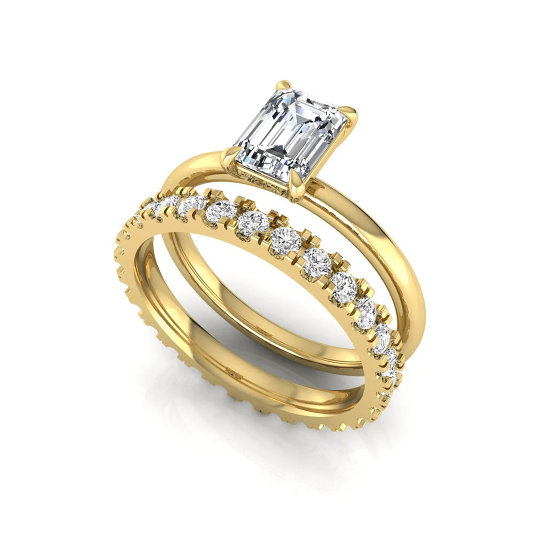 OctaPearl 1 ct Emerald Cut Lab Grown Diamond Bridal Ring Set