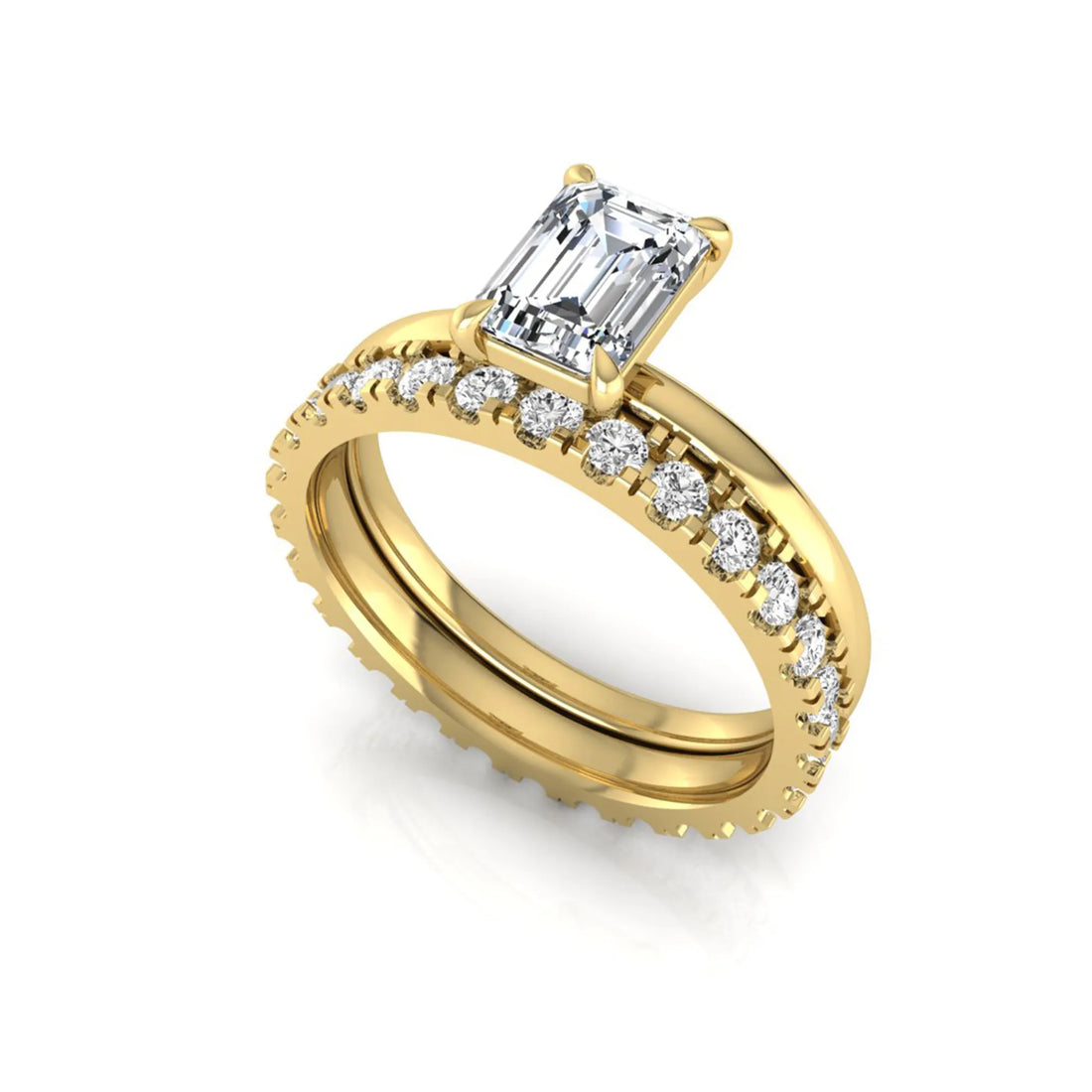 OctaPearl 1 ct Emerald Cut Lab Grown Diamond Bridal Ring Set