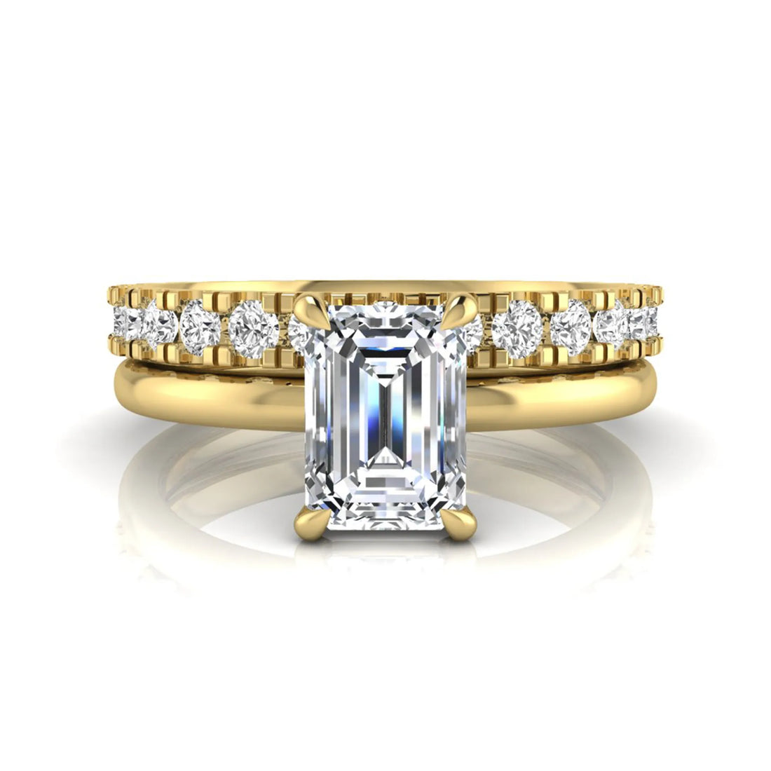 OctaPearl 1 ct Emerald Cut Lab Grown Diamond Bridal Ring Set