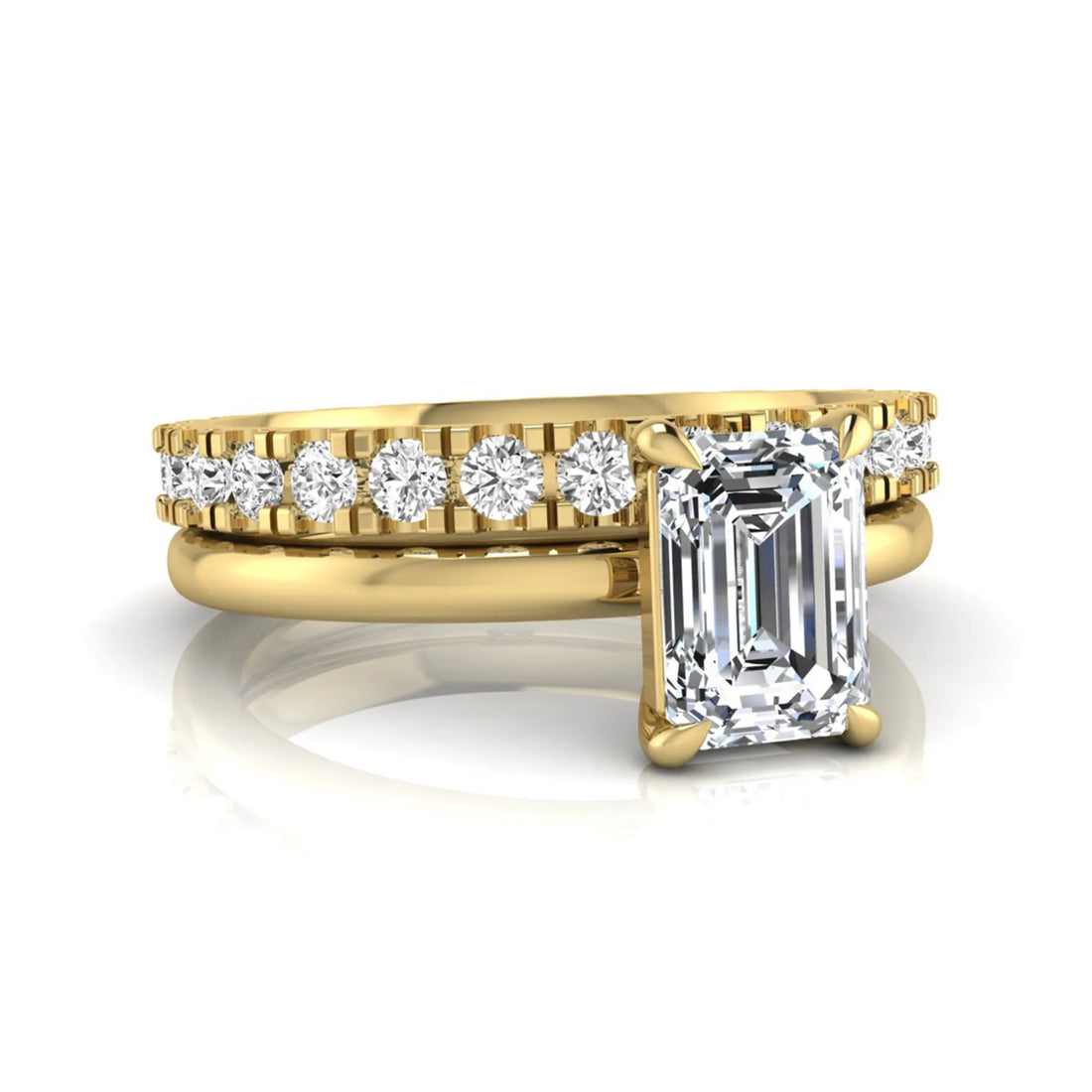 OctaPearl 1 ct Emerald Cut Lab Grown Diamond Bridal Ring Set
