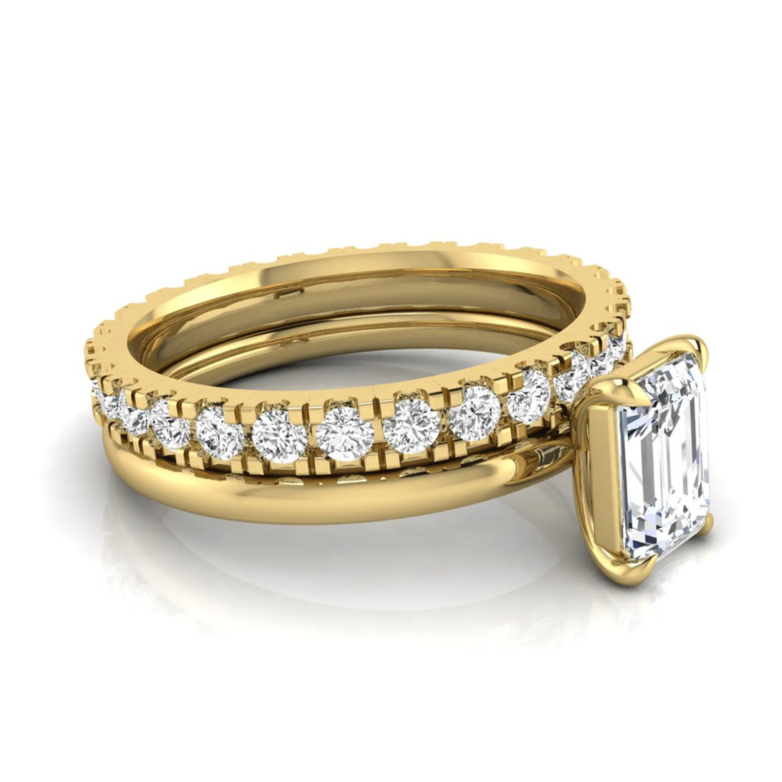 OctaPearl 1 ct Emerald Cut Lab Grown Diamond Bridal Ring Set