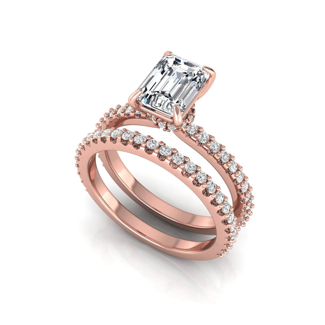 OctaPearl 1.5 ct Emerald Cut Lab Grown Diamond Bridal Ring Set