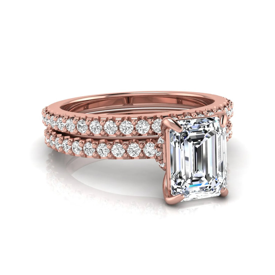 OctaPearl 1.5 ct Emerald Cut Lab Grown Diamond Bridal Ring Set