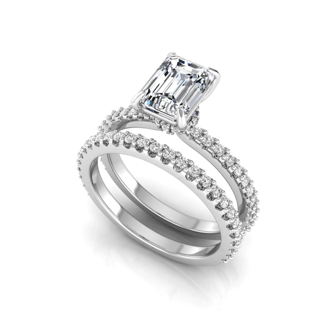 OctaPearl 1.5 ct Emerald Cut Lab Grown Diamond Bridal Ring Set