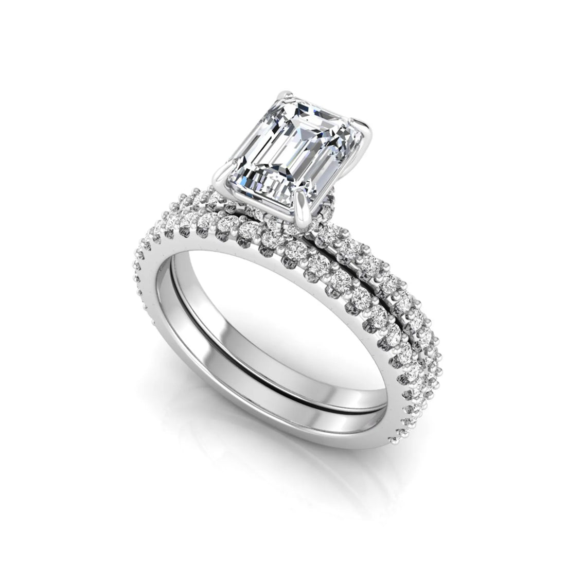 OctaPearl 1.5 ct Emerald Cut Lab Grown Diamond Bridal Ring Set