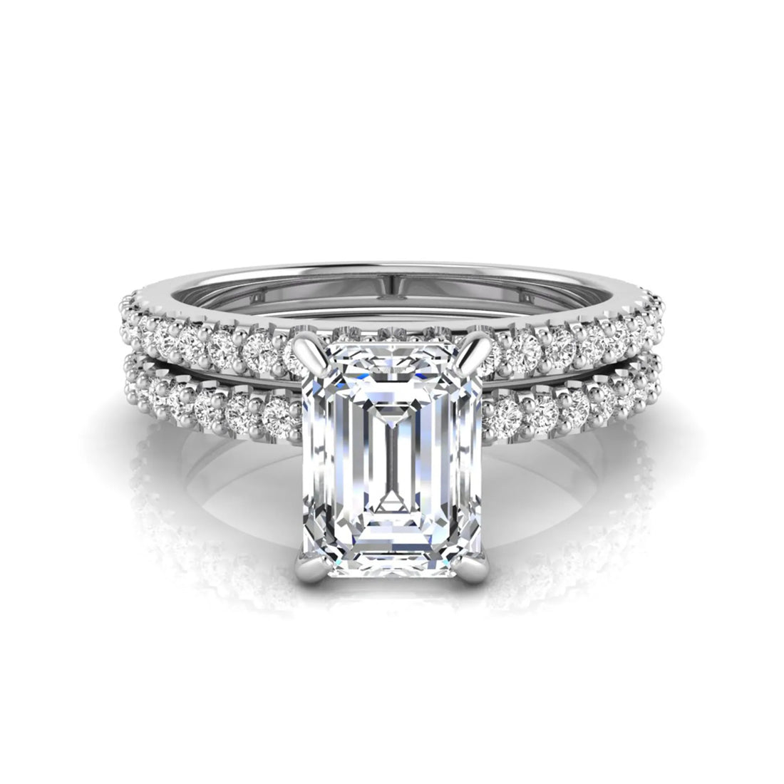 OctaPearl 1.5 ct Emerald Cut Lab Grown Diamond Bridal Ring Set
