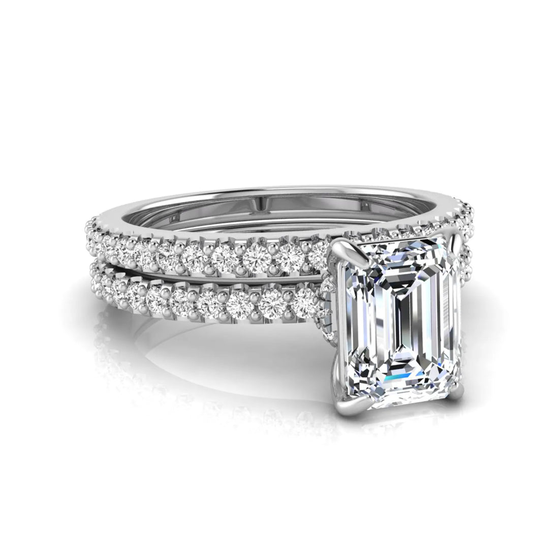 OctaPearl 1.5 ct Emerald Cut Lab Grown Diamond Bridal Ring Set