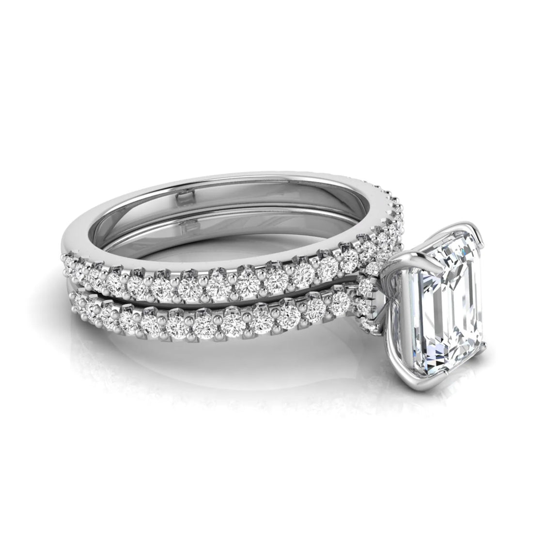 OctaPearl 1.5 ct Emerald Cut Lab Grown Diamond Bridal Ring Set