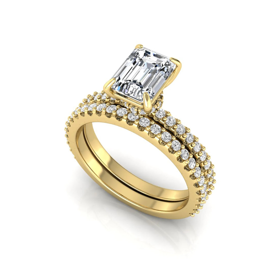 OctaPearl 1.5 ct Emerald Cut Lab Grown Diamond Bridal Ring Set