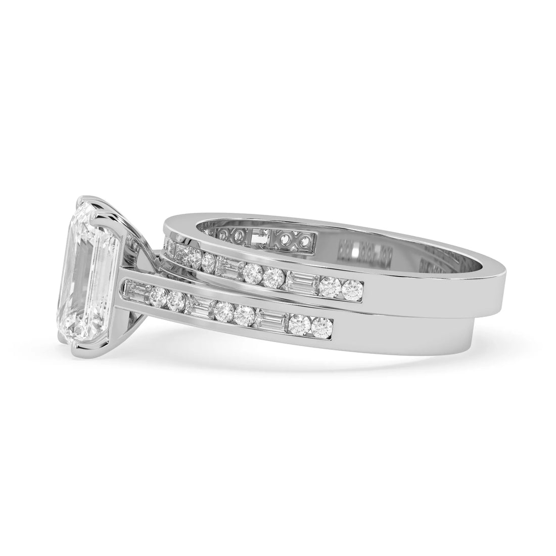 OctaPearl 2 ct Emerald Cut Lab Grown Diamond Pave Wedding Bridal Ring Set