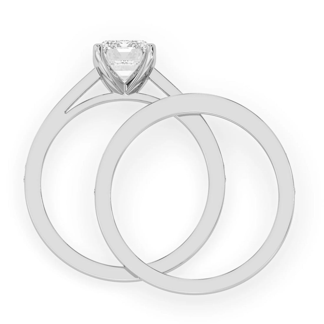 OctaPearl 2 ct Emerald Cut Lab Grown Diamond Pave Wedding Bridal Ring Set