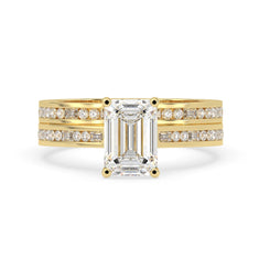 OctaPearl 2 ct Emerald Cut Lab Grown Diamond Pave Wedding Bridal Ring Set