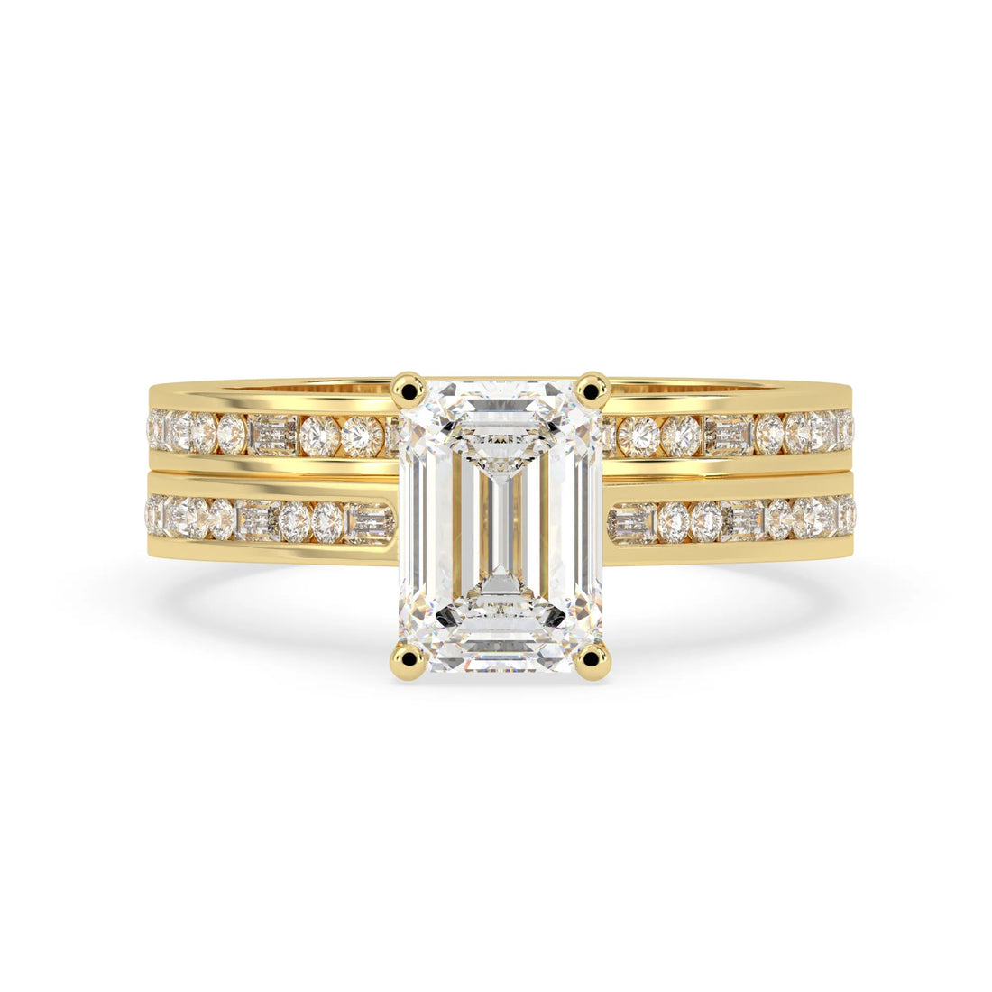 OctaPearl 2 ct Emerald Cut Lab Grown Diamond Pave Wedding Bridal Ring Set