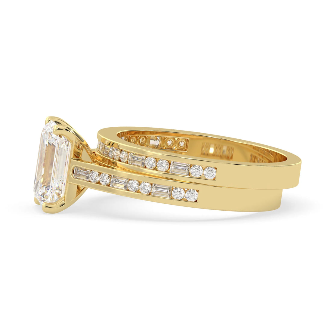 OctaPearl 2 ct Emerald Cut Lab Grown Diamond Pave Wedding Bridal Ring Set
