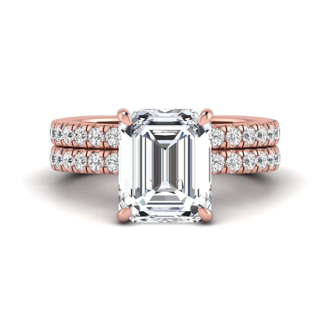 OctaPearl 5 ct Emerald Cut Lab Grown Diamond Euro Shank Bridal Ring Set