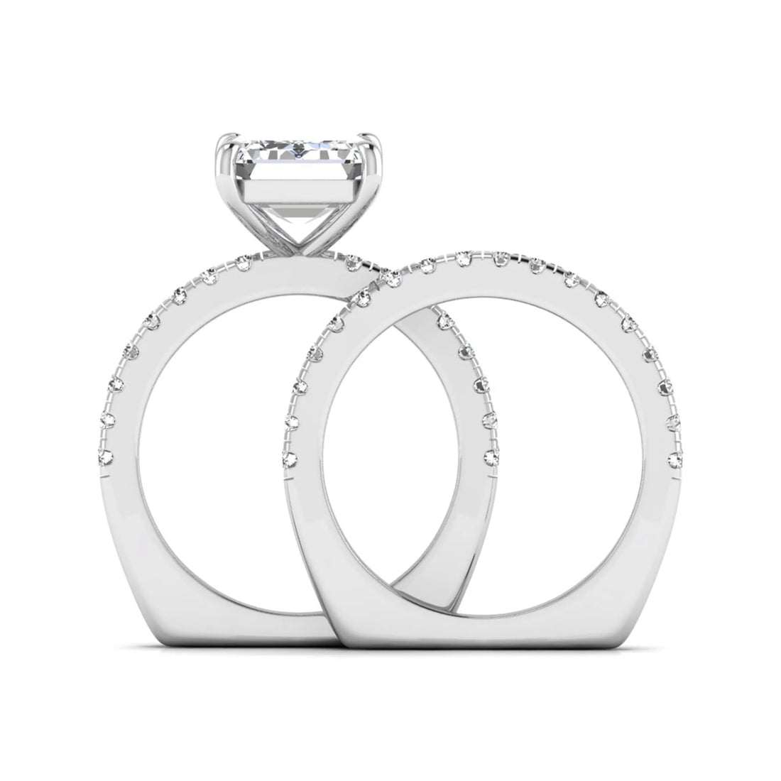 OctaPearl 5 ct Emerald Cut Lab Grown Diamond Euro Shank Bridal Ring Set