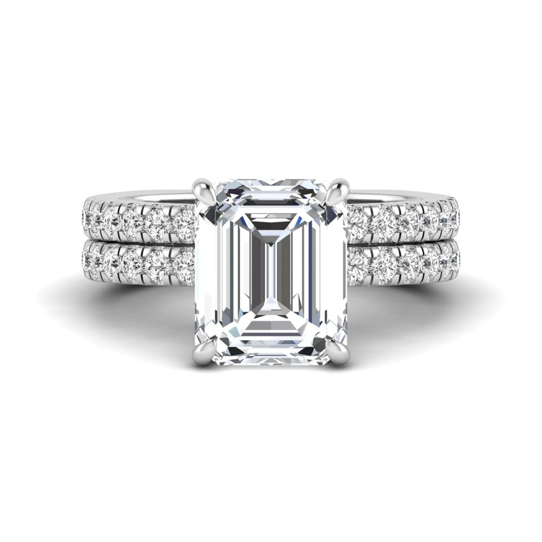 OctaPearl 5 ct Emerald Cut Lab Grown Diamond Euro Shank Bridal Ring Set