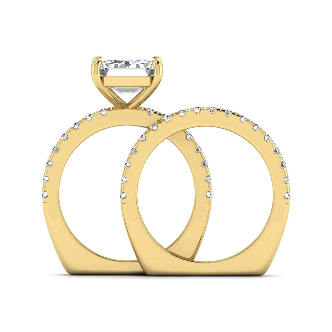 OctaPearl 5 ct Emerald Cut Lab Grown Diamond Euro Shank Bridal Ring Set