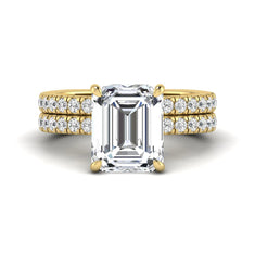 OctaPearl 5 ct Emerald Cut Lab Grown Diamond Euro Shank Bridal Ring Set