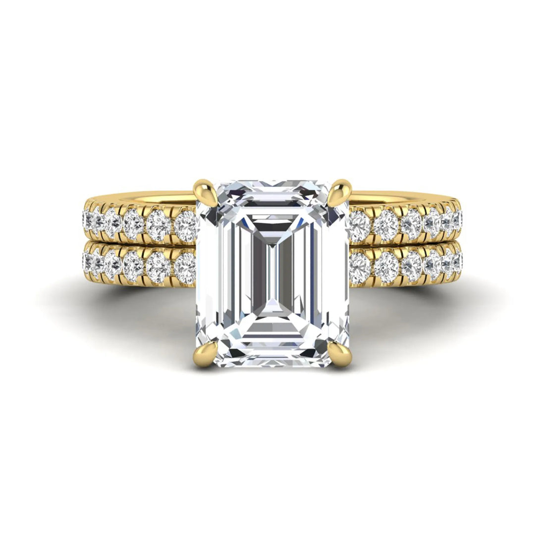 OctaPearl 5 ct Emerald Cut Lab Grown Diamond Euro Shank Bridal Ring Set