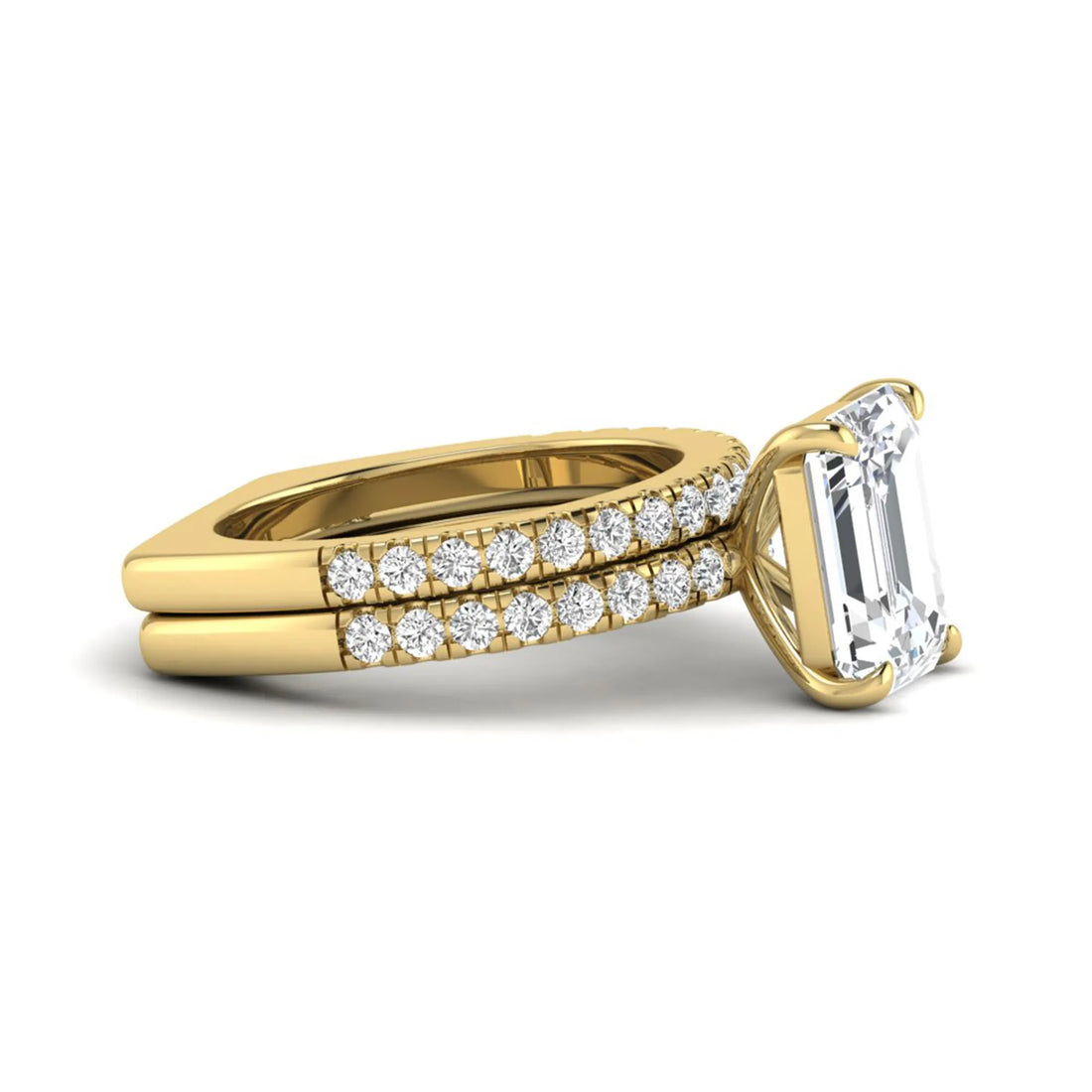 OctaPearl 5 ct Emerald Cut Lab Grown Diamond Euro Shank Bridal Ring Set