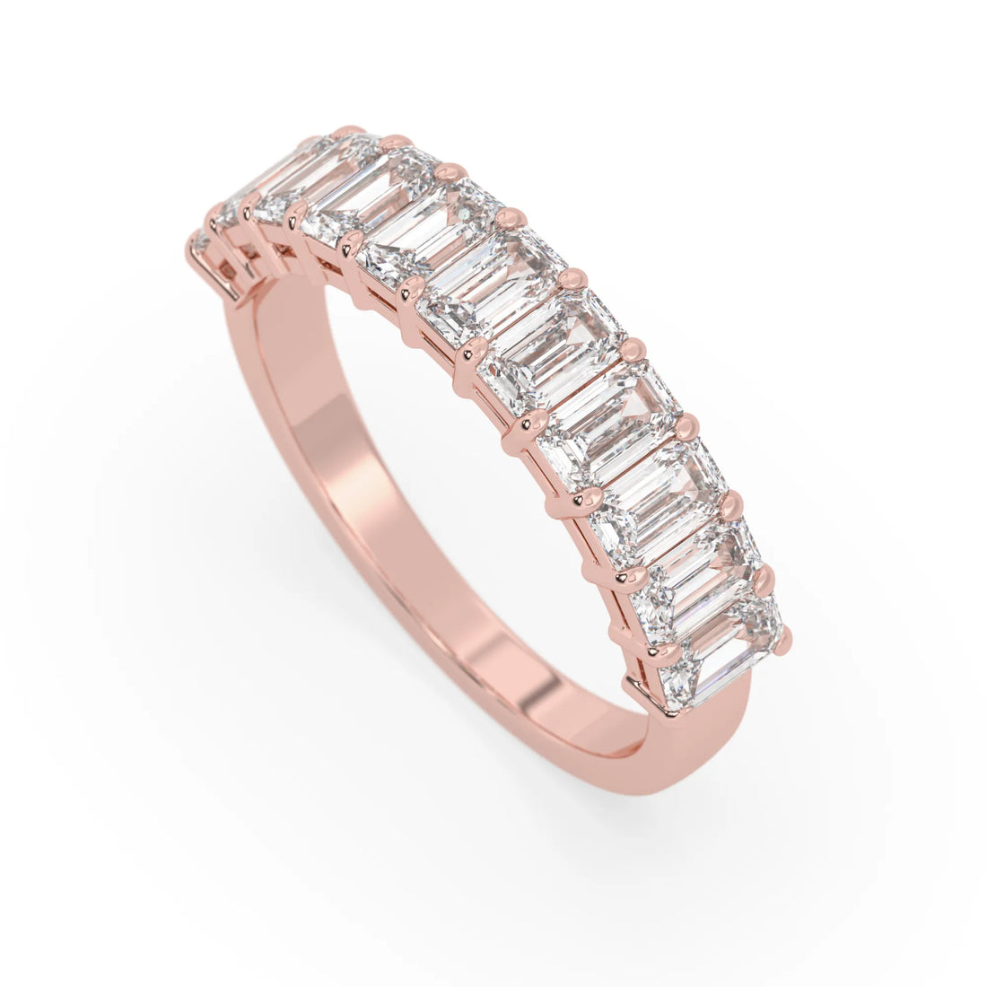 OctaPearl Emerald Cut Lab Grown Diamond Stackable Half Eternity Wedding Band