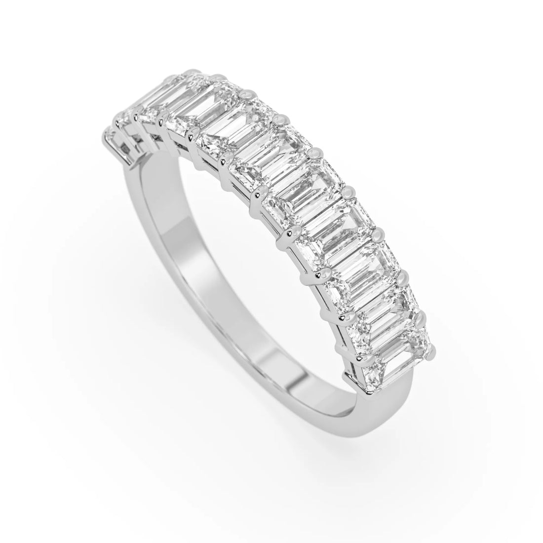 OctaPearl Emerald Cut Lab Grown Diamond Stackable Half Eternity Wedding Band