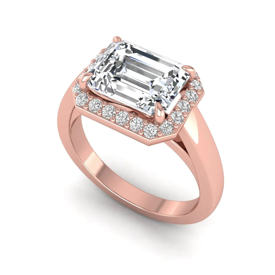OctaPearl 2.5 ct Emerald Cut Lab Grown Diamond Halo Engagement Ring