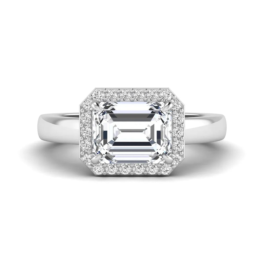 OctaPearl 2.5 ct Emerald Cut Lab Grown Diamond Halo Engagement Ring