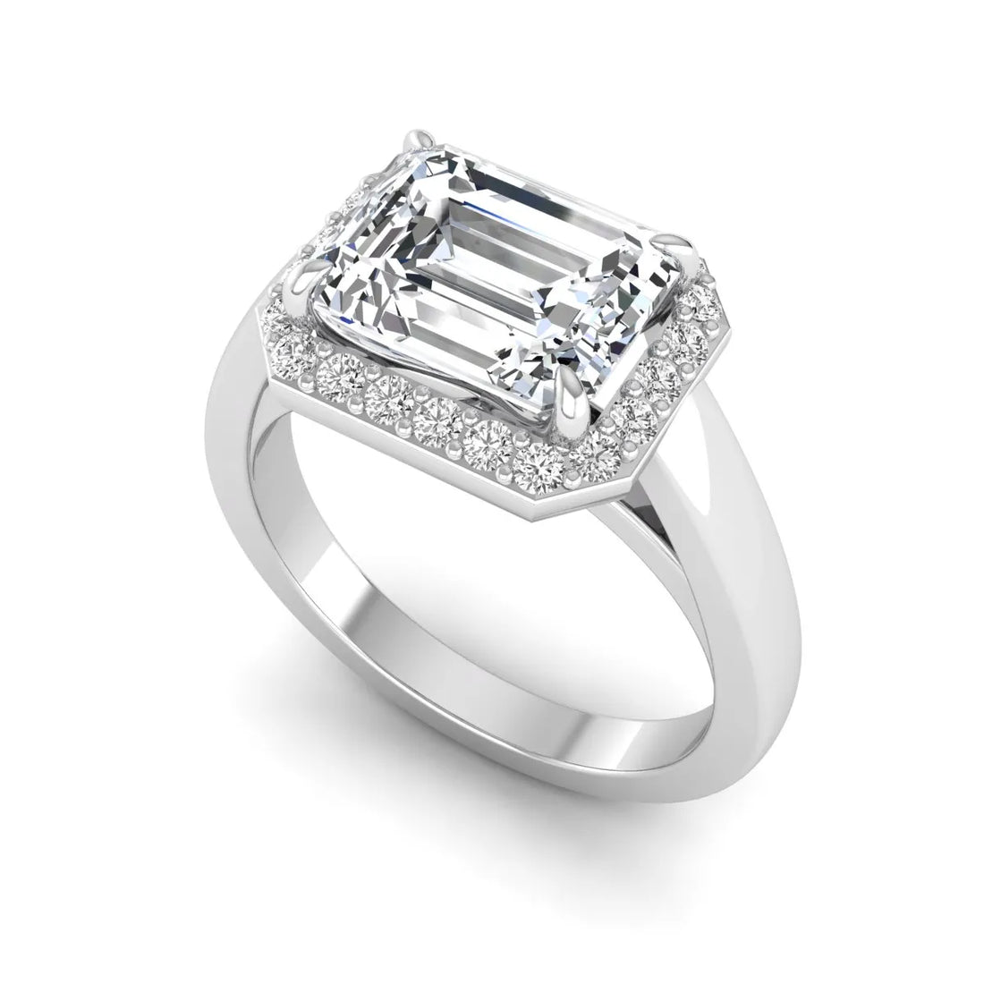OctaPearl 2.5 ct Emerald Cut Lab Grown Diamond Halo Engagement Ring