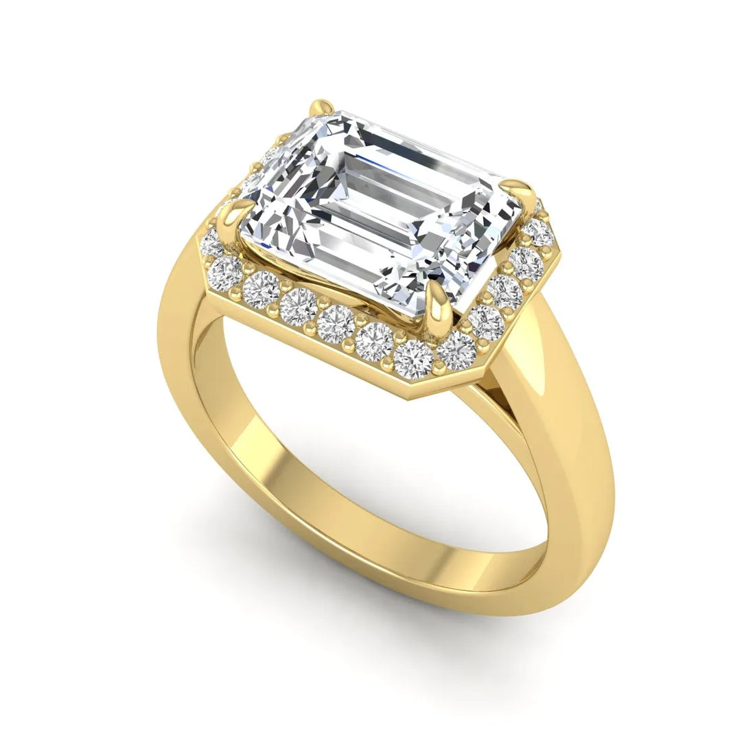 OctaPearl 2.5 ct Emerald Cut Lab Grown Diamond Halo Engagement Ring