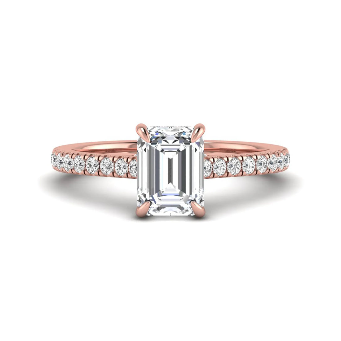 OctaPearl 1.5 ct Emerald Cut Lab Grown Diamond Hidden Halo Pavé Engagement Ring