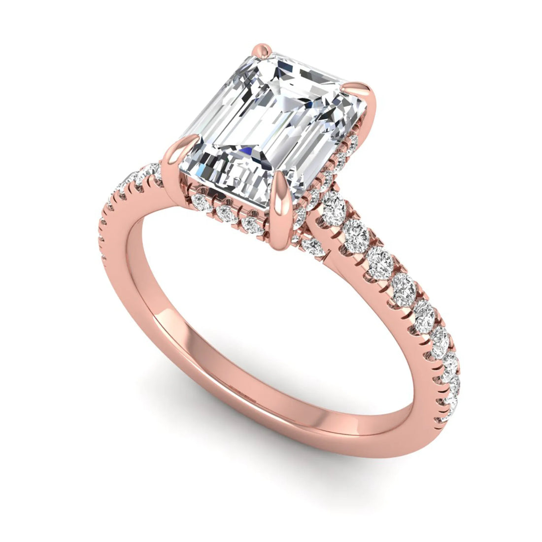 OctaPearl 1.5 ct Emerald Cut Lab Grown Diamond Hidden Halo Pavé Engagement Ring