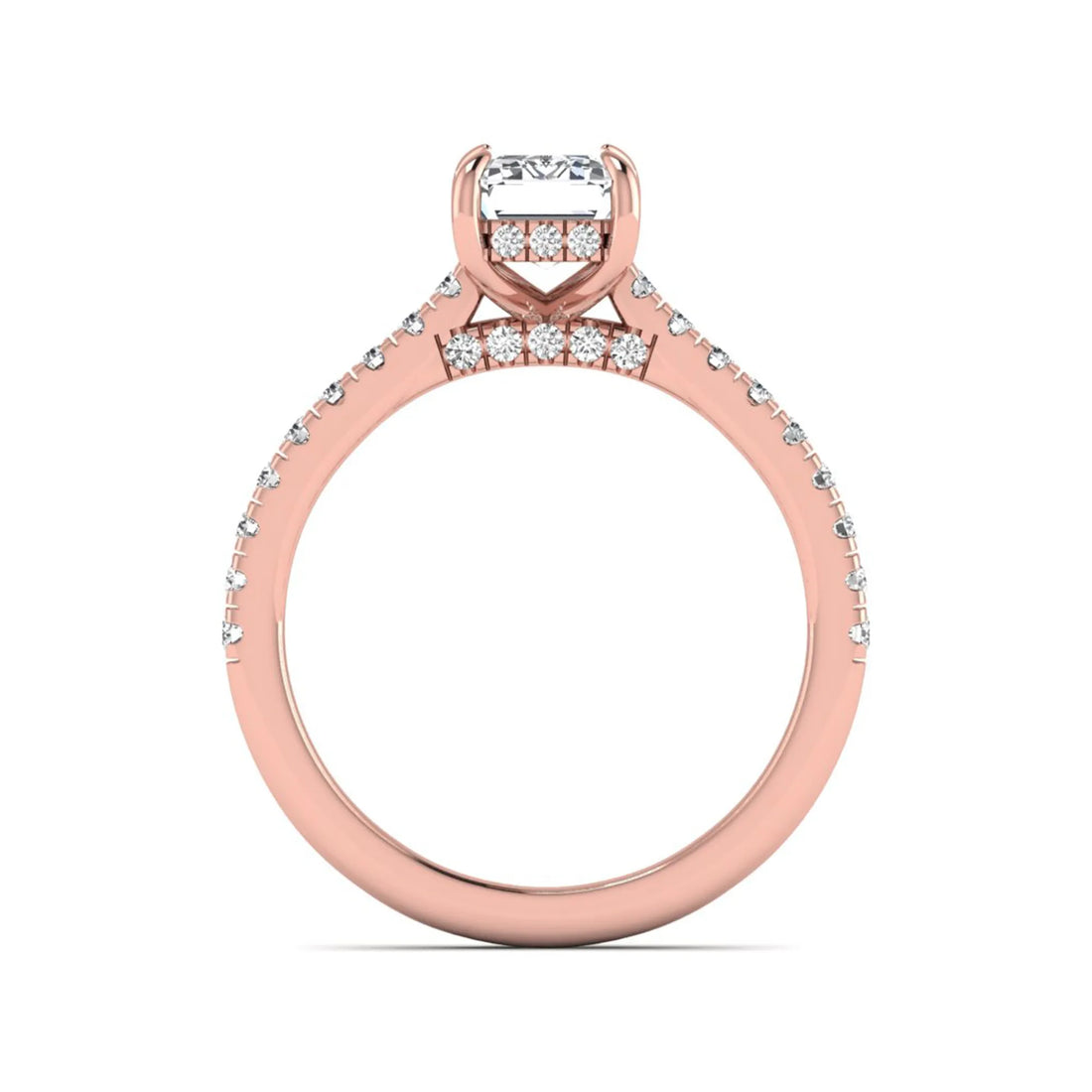 OctaPearl 1.5 ct Emerald Cut Lab Grown Diamond Hidden Halo Pavé Engagement Ring