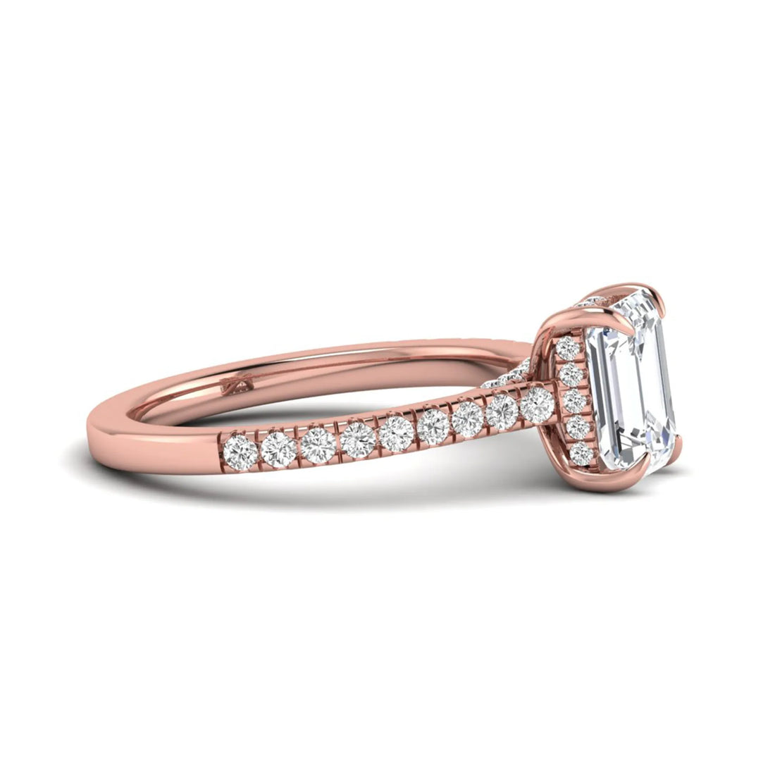 OctaPearl 1.5 ct Emerald Cut Lab Grown Diamond Hidden Halo Pavé Engagement Ring