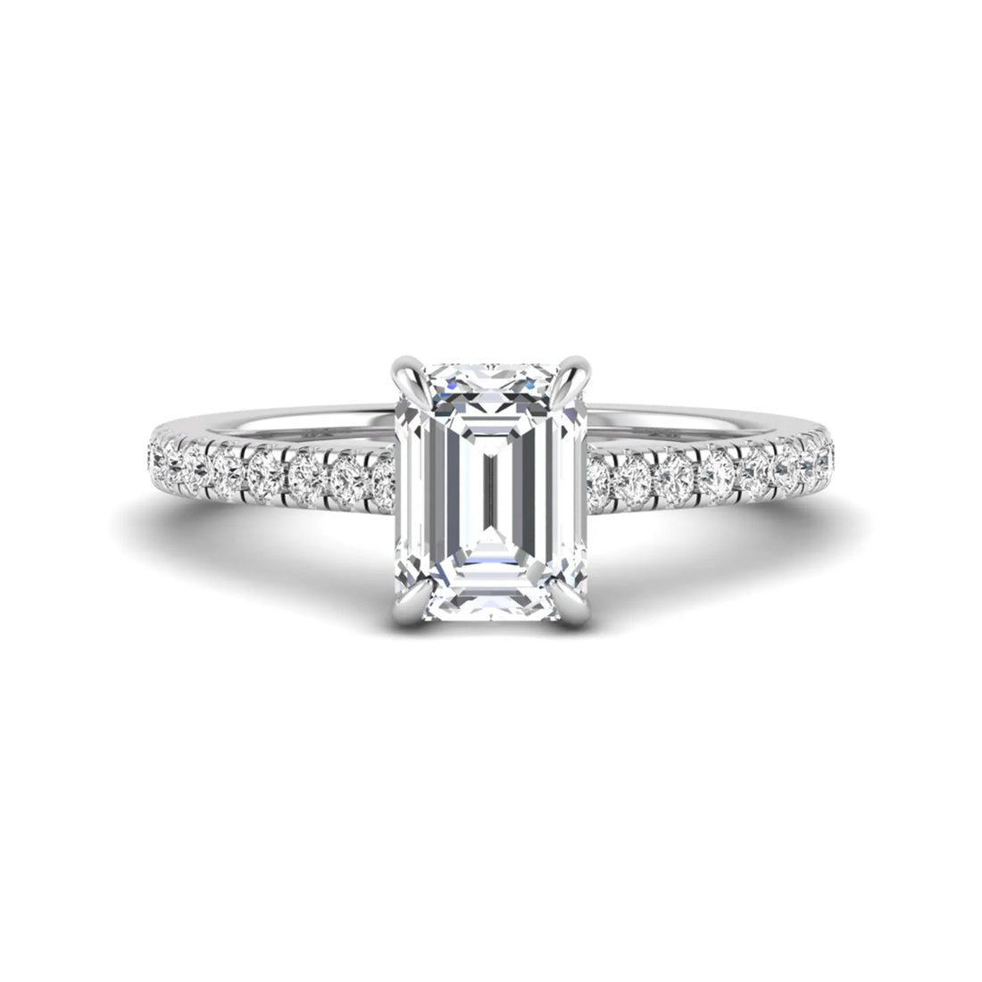 OctaPearl 1.5 ct Emerald Cut Lab Grown Diamond Hidden Halo Pavé Engagement Ring