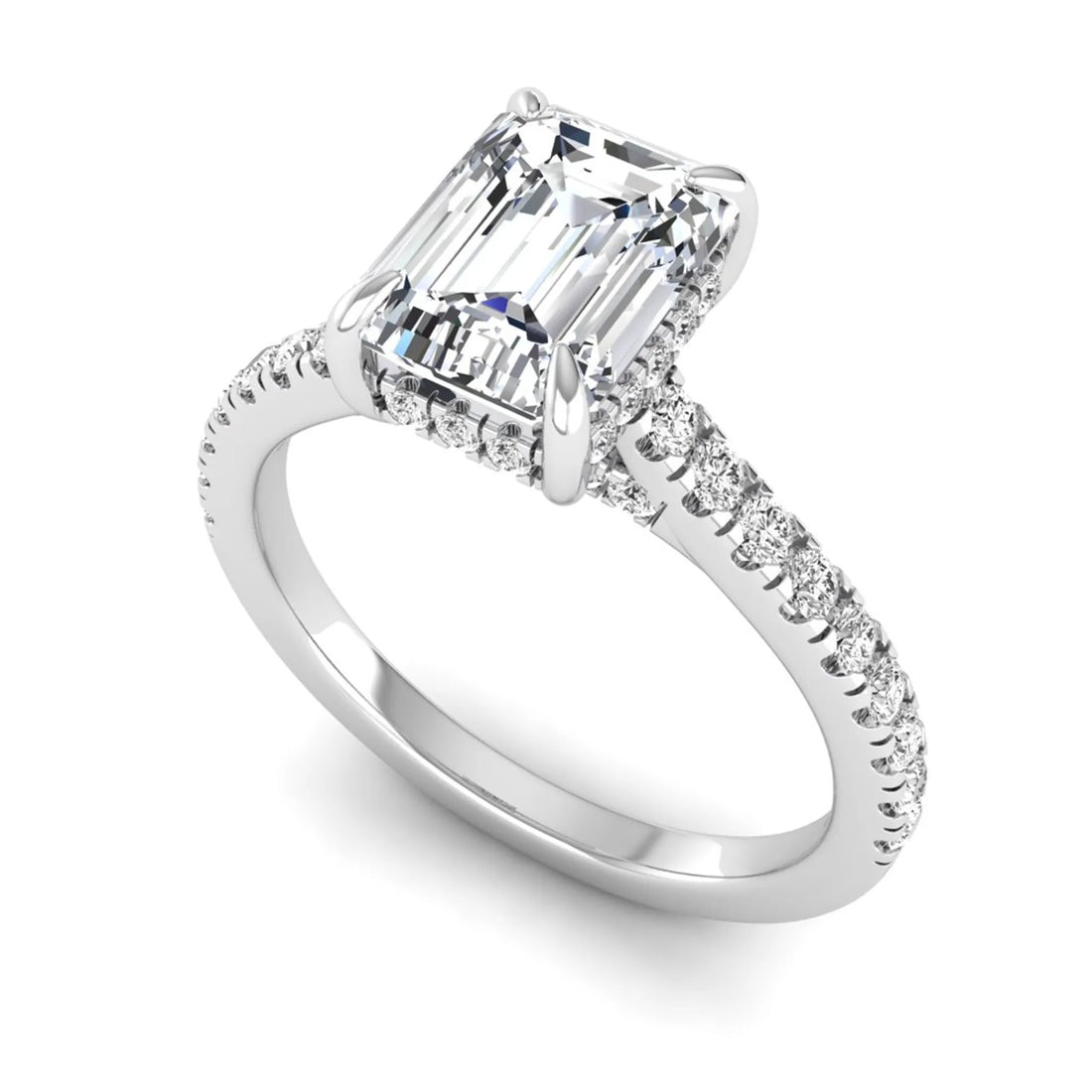 OctaPearl 1.5 ct Emerald Cut Lab Grown Diamond Hidden Halo Pavé Engagement Ring